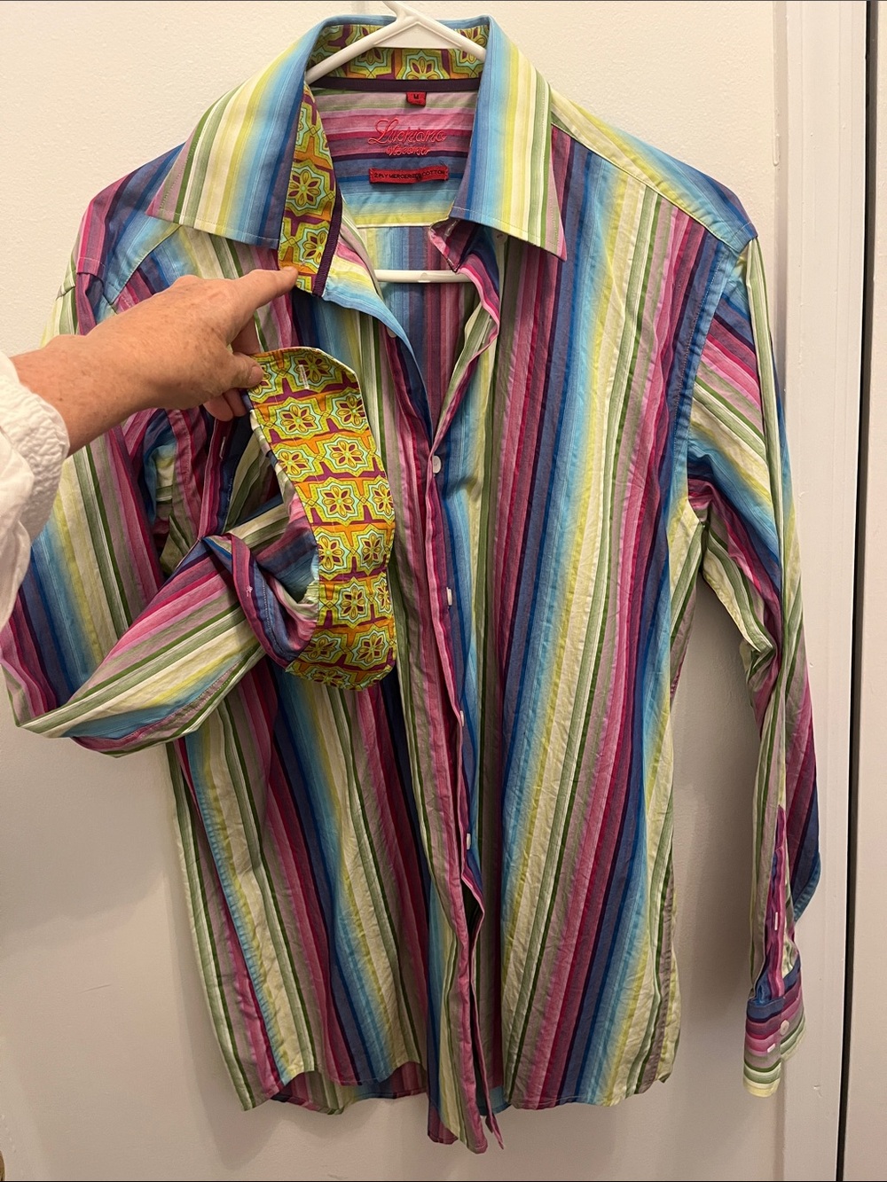 Luciano Visconti premium 2 ply cotton button down striped shirt vintage design M